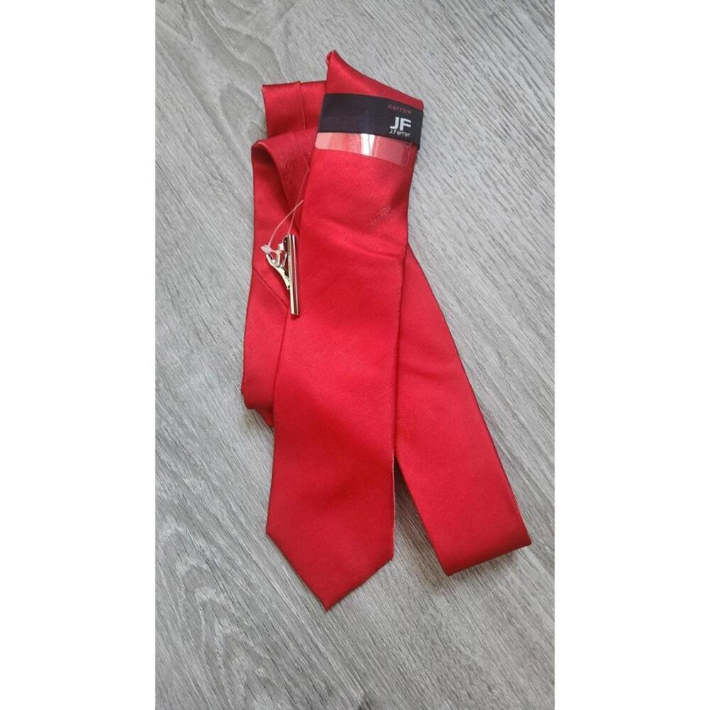JF J Ferrar Tie Mens Red Narrow Silk Blend Solid Formal Wedding Business Woven